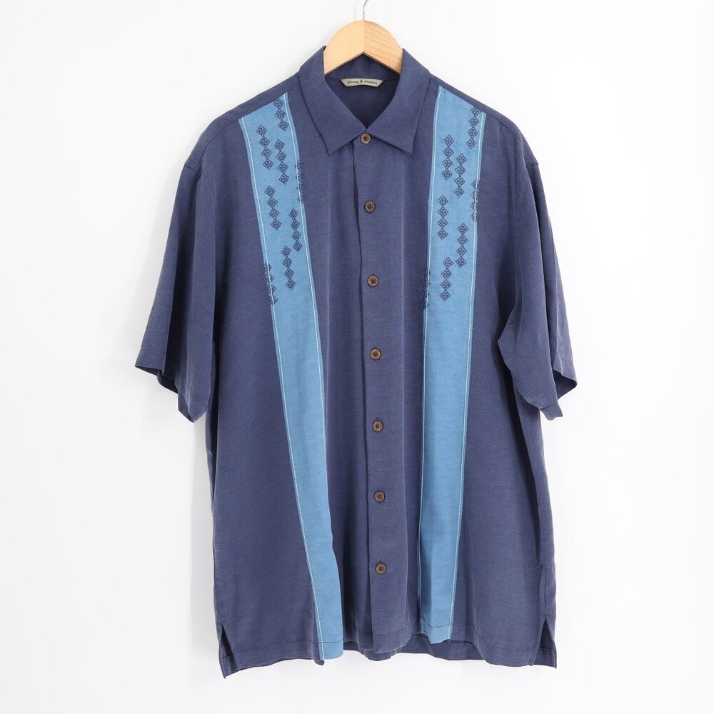 Tommy Bahama NWT Sz XL Diamond View Short Sleeve 100% Silk Camp Shirt Blue